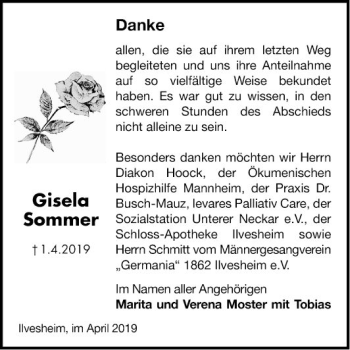 Traueranzeige von Gisela Sommer von Mannheimer Morgen