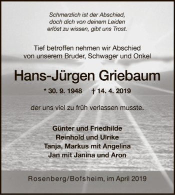 Traueranzeige von Hans-Jürgen Griebaum von Fränkische Nachrichten