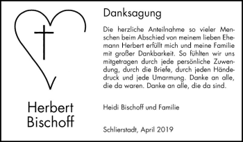 Traueranzeige von Herbert Bischoff von Fränkische Nachrichten