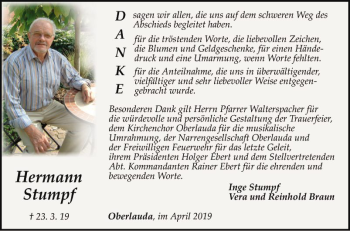 Traueranzeige von Hermann Stumpf von Fränkische Nachrichten