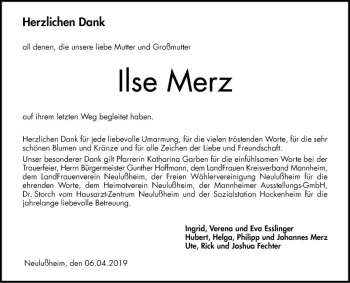 Traueranzeige von Ilse Merz von Mannheimer Morgen