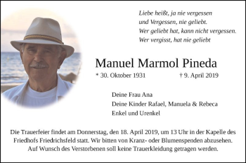 Traueranzeige von Manuel Marmol Pineda von Mannheimer Morgen