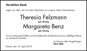 Traueranzeige von Margareta Benz von Schwetzinger Zeitung