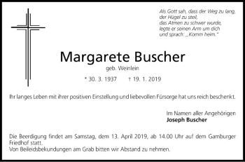 Traueranzeige von Margarete Buscher von Fränkische Nachrichten