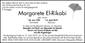 Traueranzeige von Margarete El-Rikabi von Bergsträßer Anzeiger