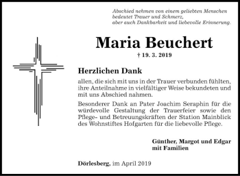 Traueranzeige von Maria Beuchert von Fränkische Nachrichten