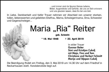 Traueranzeige von Maria Reiter von Mannheimer Morgen