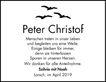 Traueranzeige von Peter Christof von Bergsträßer Anzeiger