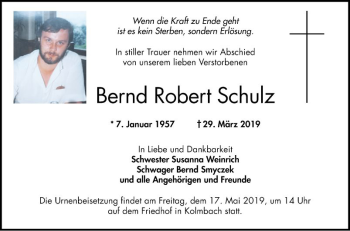 Traueranzeige von Bernd Robert Schulz von Bergsträßer Anzeiger