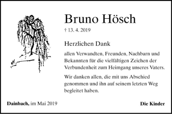 Traueranzeige von Bruno Hösch von Fränkische Nachrichten