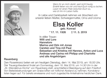 Traueranzeige von Elsa Koller von Fränkische Nachrichten