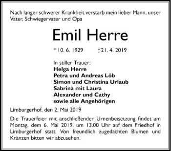 Traueranzeige von Emil Herre von Mannheimer Morgen