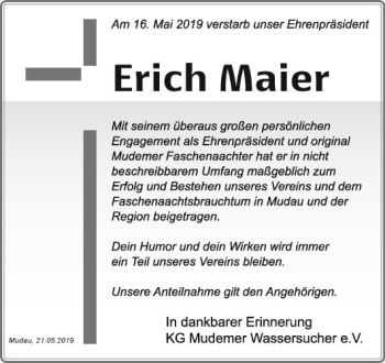 Traueranzeige von Erich Maier von Fränkische Nachrichten