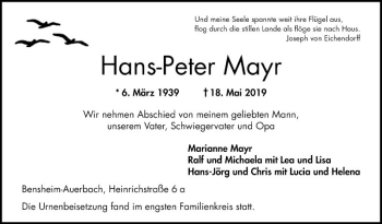 Traueranzeige von Hans-Peter Mayr von Bergsträßer Anzeiger