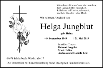 Traueranzeige von Helga Jungblut von Bergsträßer Anzeiger