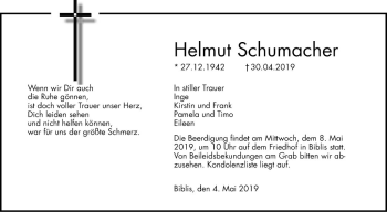 Traueranzeige von Helmut Schumacher von Mannheimer Morgen