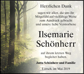 Traueranzeige von Ilsemarie Schönherr von Bergsträßer Anzeiger