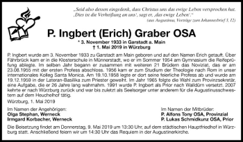 Traueranzeige von Ingbert  Graber von Fränkische Nachrichten