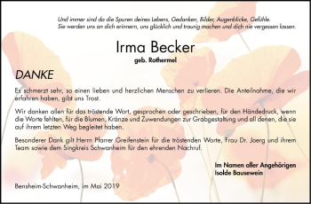 Traueranzeige von Irma Becker von Bergsträßer Anzeiger