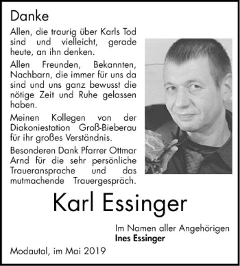 Traueranzeige von Karl Essinger von Bergsträßer Anzeiger