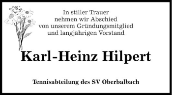 Traueranzeige von Karl-Heinz Hilpert von Fränkische Nachrichten