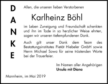 Traueranzeige von Karlheinz Böhl von Mannheimer Morgen