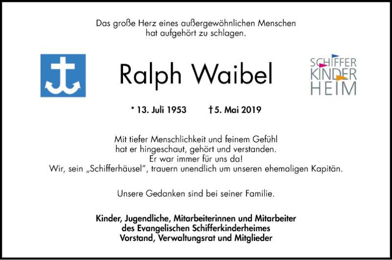  Traueranzeige für Ralph Waibel vom 11.05.2019 aus Mannheimer Morgen