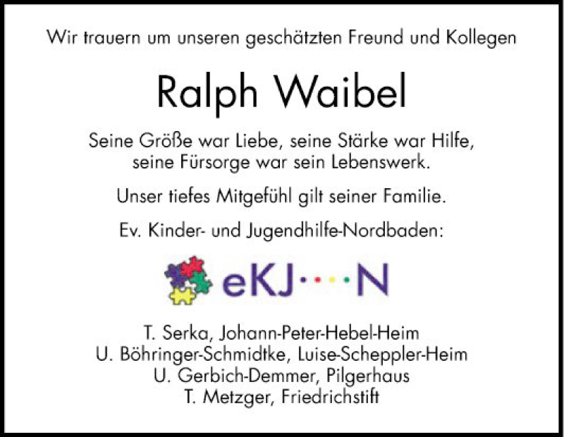  Traueranzeige für Ralph Waibel vom 11.05.2019 aus Mannheimer Morgen