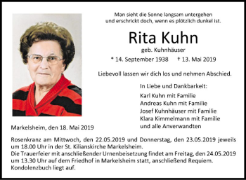 Traueranzeige von Rita Kuhn von Fränkische Nachrichten