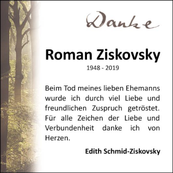 Traueranzeige von Roman Ziskovsky von Mannheimer Morgen