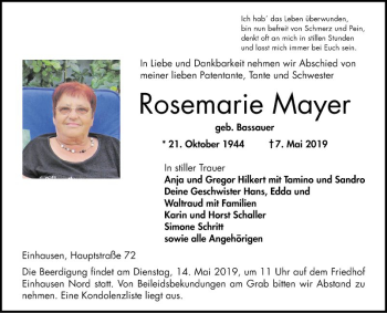 Traueranzeige von Rosemarie Mayer von Bergsträßer Anzeiger