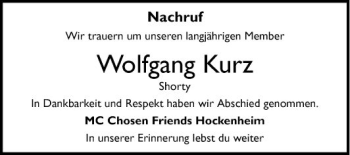 Traueranzeige von Wolfgang Kurz von Schwetzinger Zeitung