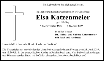Traueranzeige von Elsa Katzenmeier von Bergsträßer Anzeiger