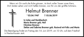 Traueranzeige von Helmut Brenner von Mannheimer Morgen