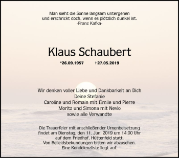 Traueranzeige von Klaus Schaubert von Mannheimer Morgen