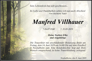 Traueranzeige von Manfred Villhauer von Schwetzinger Zeitung