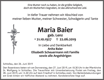 Traueranzeige von Maria Baier von Fränkische Nachrichten