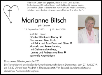 Traueranzeige von Marianne Bitsch von Bergsträßer Anzeiger