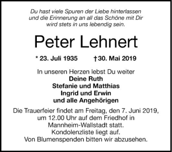 Traueranzeige von Peter Lehnert von Mannheimer Morgen