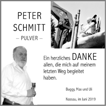 Traueranzeige von Peter Schmitt von Fränkische Nachrichten