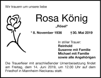 Traueranzeige von Rosa König von Mannheimer Morgen