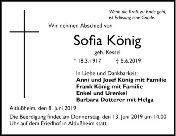 Traueranzeige von Sofia König von Schwetzinger Zeitung