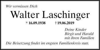 Traueranzeige von Walter Laschinger von Mannheimer Morgen