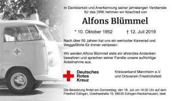 Traueranzeige von Alfons Blümmel von Mannheimer Morgen