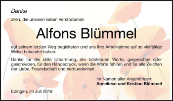 Traueranzeige von Alfons Blümmel von Mannheimer Morgen