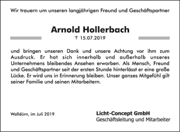 Traueranzeige von Arnold Hollerbach von Fränkische Nachrichten