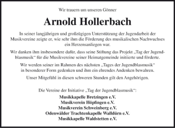 Traueranzeige von Arnold Hollerbach von Fränkische Nachrichten