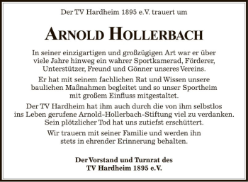 Traueranzeige von Arnold Hollerbach von Fränkische Nachrichten