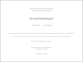 Traueranzeige von Arnold Hollerbach von Fränkische Nachrichten