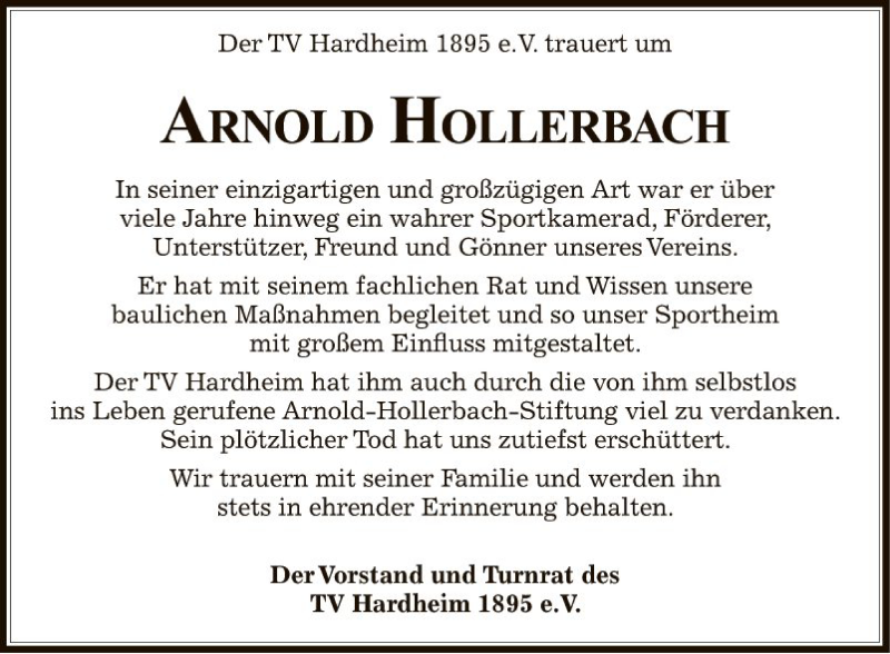 Traueranzeige für Arnold Hollerbach vom 25.07.2019 aus Fränkische Nachrichten